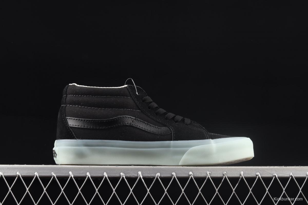 Vans Sk8-Mid 's new cool-feeling transparent glass glue black Zhongbang board shoes VN0A3WM3ABC