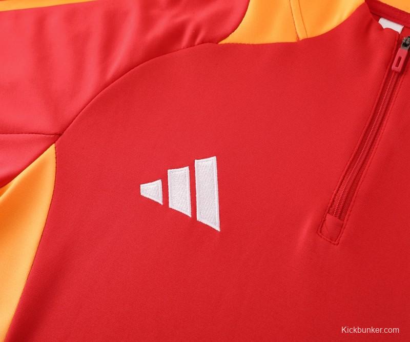 2024 Adidas Red/Yellow Half Zipper Jacket +Long Pants