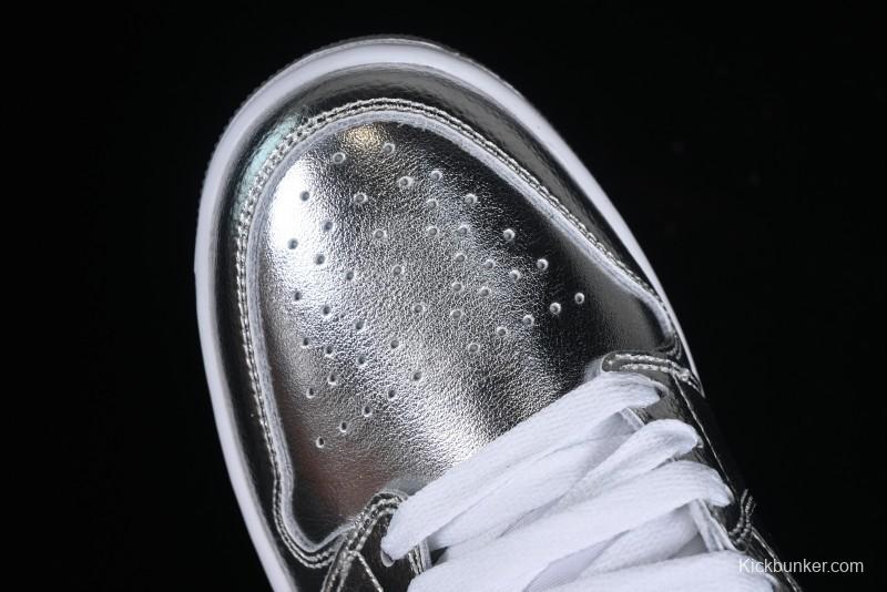 Nike Air Jordan 1 Low "Metallic Silver" Casual Sneakers with Metallic Accents - FN5030-001