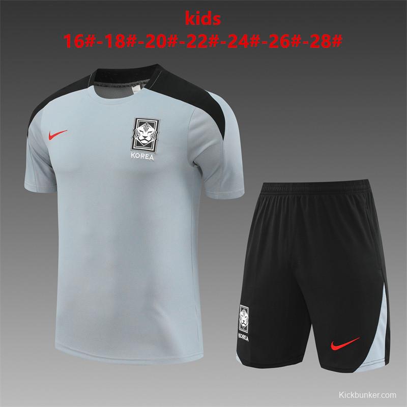 2024 Kids South Korea Grey Short Sleeve Jersey+Shorts