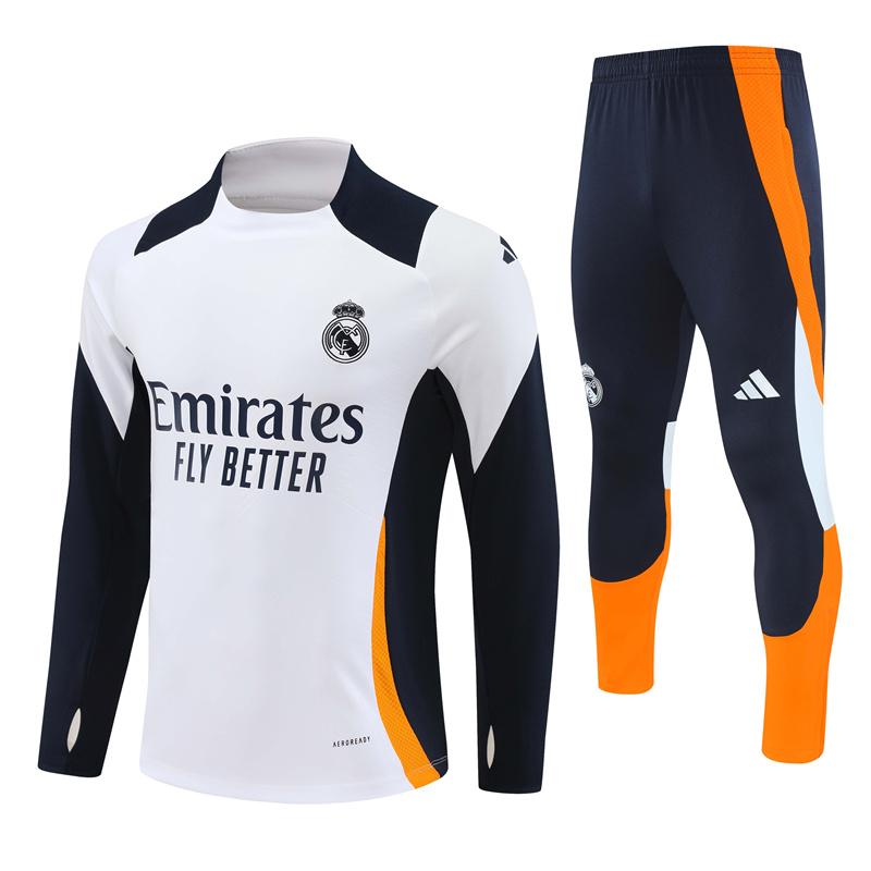 24/25 Real Madrid White/Navy/Orange Half Zipper Jacket+Long Pants