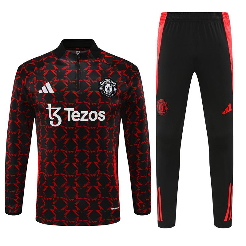 24/25 Manchester United Black/Red Special Half Zipper Jacket+Long Pants