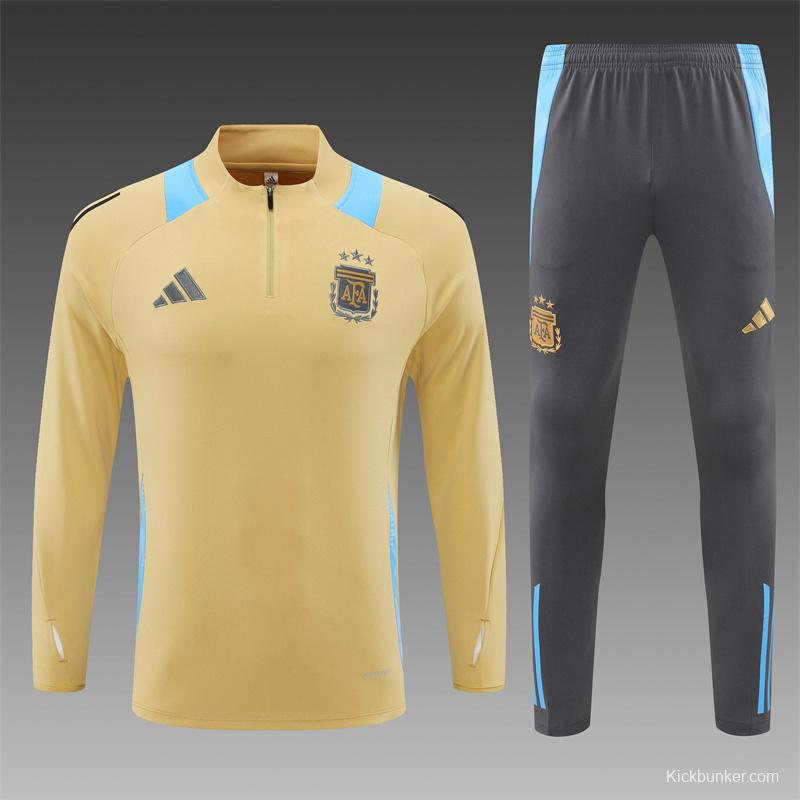 2024 Argentina Golden Half Zipper Jacket+Long Pants