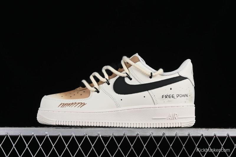 Nike Air Force 1 '07 Low Custom Cappuccino Anime-Themed Spray-Painted Casual Sneakers with Strap - ZH0316-019