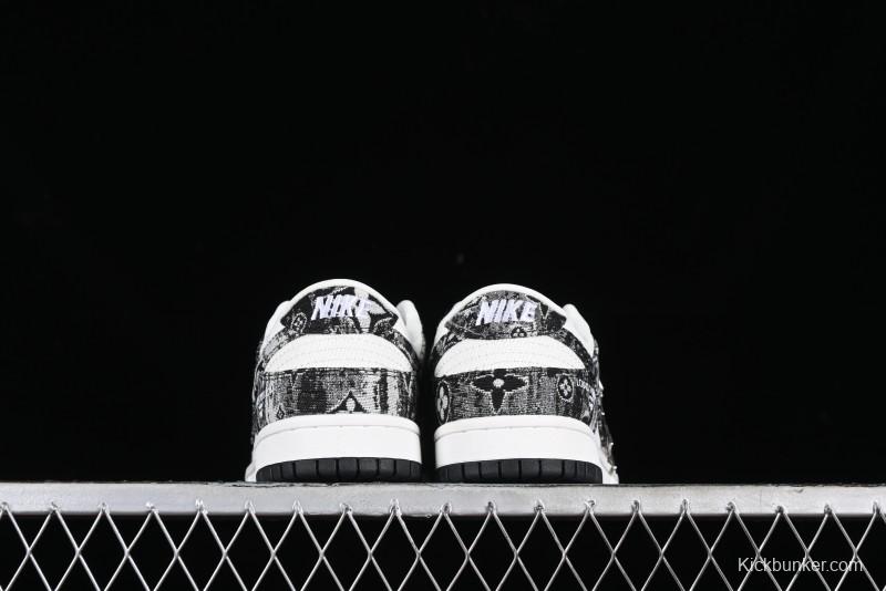 Nike SB Dunk Low LV Collaboration - Black Denim Anniversary High-End Custom Low-Top Casual Skate Shoes - XB3802-351