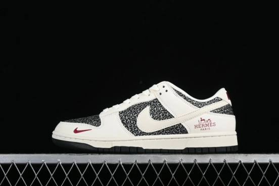 Nike SB Dunk Low Hermes Collaboration - Beige Swoosh Anniversary High-End Custom Low-Top Casual Skate Shoes - XD6188-038