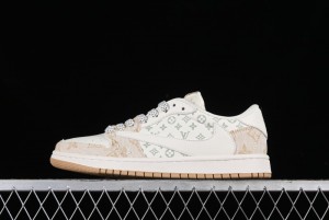 Nike Travis Scott x Fragment Design x Jordan Air Jordan 1 Low OG SP AJ1 LV Khaki Denim Casual Sneakers - SJ2068-009