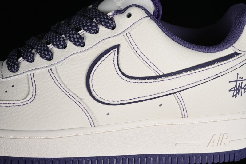 Stussy x Nike Air Force 1 '07 Low Retro Casual Sneakers with Reflective Military Purple - UN1635-222