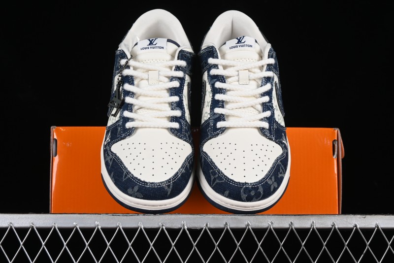 Nike SB Dunk Low LV Collaboration - Blue Denim Print Anniversary High-End Custom Low-Top Casual Skate Shoes - SJ2068-257