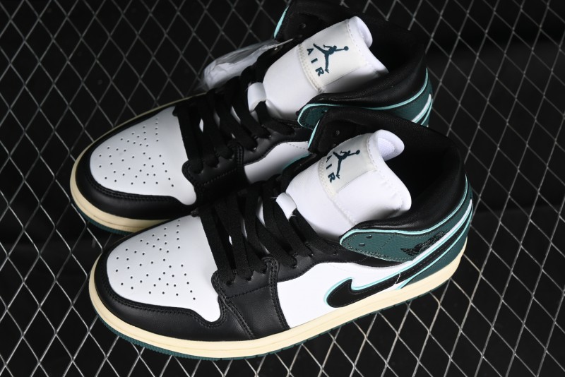 Nike Air Jordan 1 Mid AJ1 Snake Black Green Toe Mid-Top Basketball Shoes - FQ7818-100