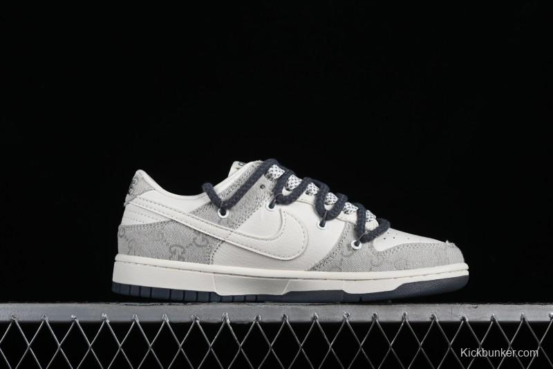 Nike SB Dunk Low Gucci Collaboration - Lace-Up Ash Anniversary High-End Custom Low-Top Casual Sneakers - SJ2068-263