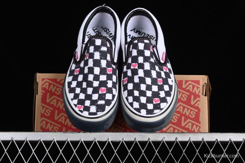 Vans Slip-On Classic Collaborative Hand-Painted Graffiti with Pink Accents and Crystal Outsole Checkerboard Slip-On - VN000CT5BPA