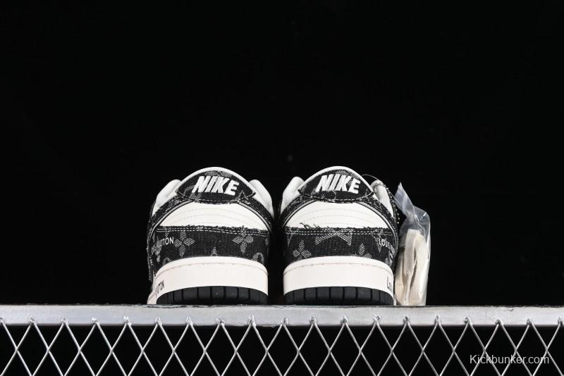 Nike SB Dunk Low LV Collaboration - Black Denim Print Anniversary Custom Low-Top Casual Sneakers - SJ2068-256