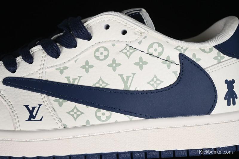 Nike Travis Scott x Fragment Design x Air Jordan 1 Low OG SP AJ1 LV Collaboration Light Blue Violent Bear Low-top Casual Sneakers - SJ2068-100