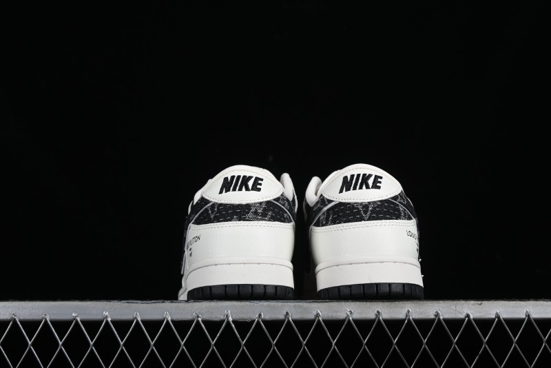 Nike SB Dunk Low LV Collaboration - Beige Black Denim Floral Anniversary High-End Custom Low-Top Casual Skate Shoes - XB3802-358