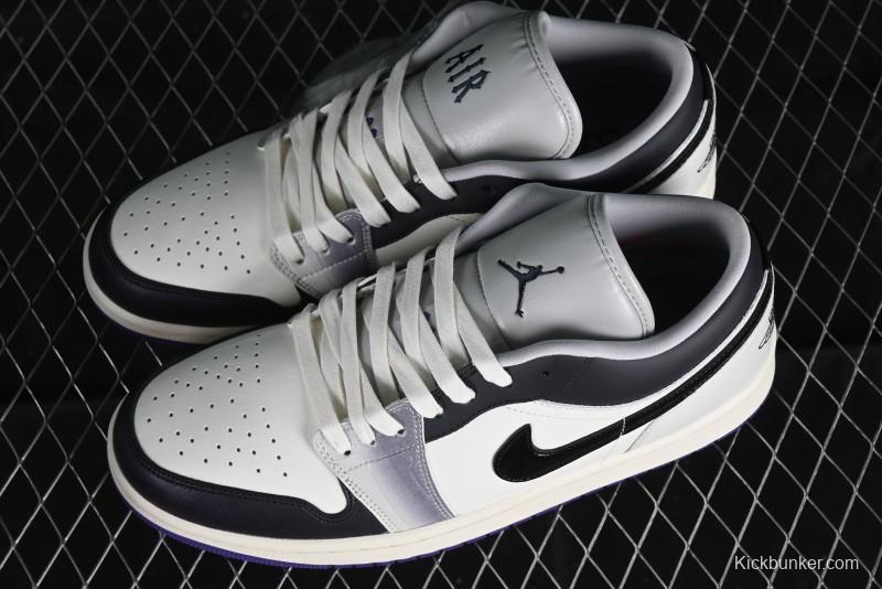 Nike Air Jordan 1 Low SE Casual Sneakers in Black White with Metallic Purple Accents - HF5759-101