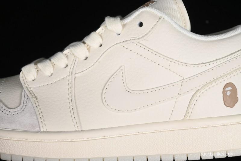 Nike Air Jordan 1 Low AJ1 Bape Collaboration - Pig Eight Patchwork Custom High-End Low-Top Basketball Shoes - LJ6688-002