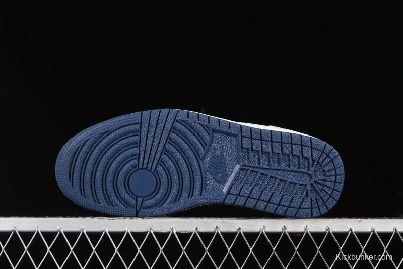 Nike Travis Scott x Fragment Design x Air Jordan 1 Low OG SP AJ1 Levi's Collaboration - White Blue Canvas Low Top Casual Sneakers - JH6088-605