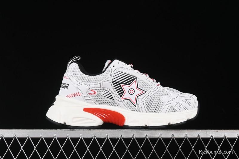Dior Chrono Round Toe Lace-Up Lifestyle Casual Running Sneakers - 19W WHITE RED