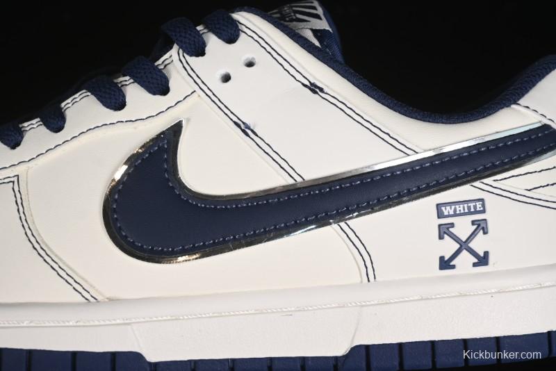 Nike SB Dunk Low OFF-WHITE Collaboration - Beige Navy Swoosh Anniversary Custom Low-Top Casual Skate Shoes - DJ2024-011