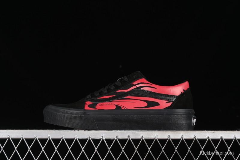 Vans Knu Skool High Street American Retro Canvas Skate Shoes in Black Red - VN0009BCRTU