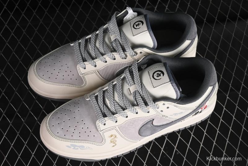 Nike SB Dunk Low Black Wukong Series - Light Gray Swoosh Anniversary Custom Low-Top Casual Skate Shoes - SJ1098-013
