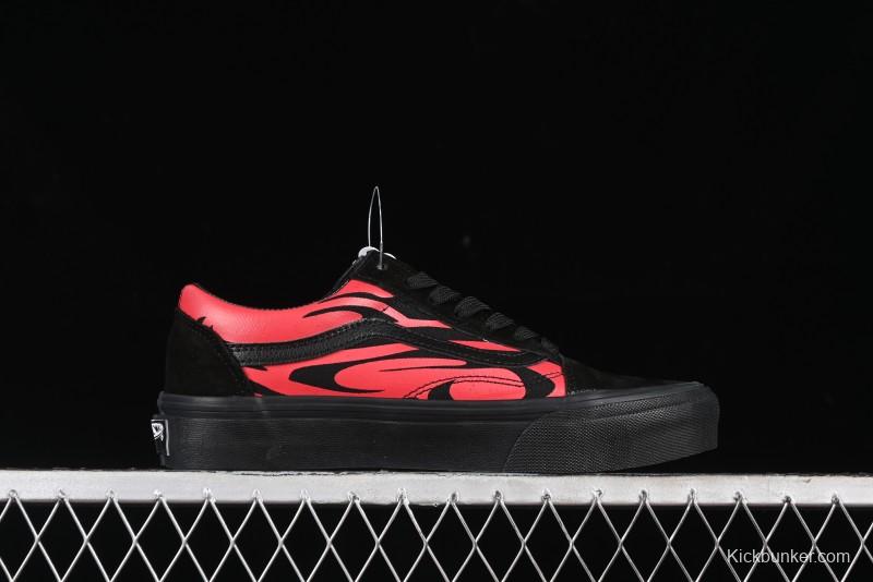 Vans Knu Skool High Street American Retro Canvas Skate Shoes in Black Red - VN0009BCRTU