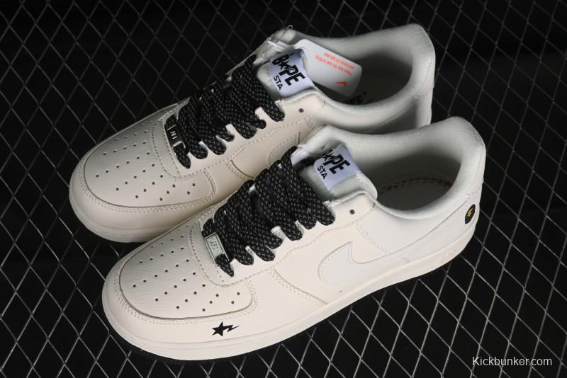 Nike Air Force 1 '07 Low Bape Collaboration - Black Beige Starry Sky Low Top Casual Sneakers - FG6688-103