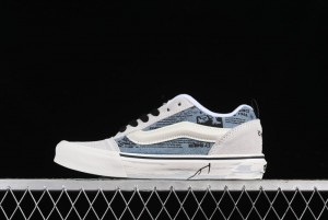 HIRONO Knu Skool Low-Top Casual Sneakers with Denim Graffiti Design - VN0009QCRBL