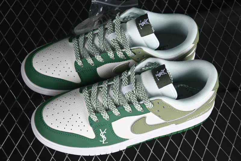 Nike SB Dunk Low Saint Laurent Series - White Green Swoosh Anniversary High-End Custom Low-Top Casual Sneakers - GF2409-170