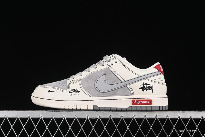 Nike SB Dunk Low Stussy Collaboration - Light Grey White Anniversary High-End Custom Low-Top Casual Skate Shoes - SJ2068-302