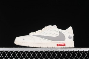 Nike Travis Scott x Fragment Design x Air Jordan 1 Low OG SP AJ1 Retro Sneakers with Reverse Swoosh - SJ2068-115