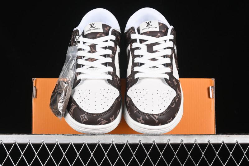 Nike SB Dunk Low LV Collaboration - Embossed White Brown Print Anniversary High-End Custom Low-Top Casual Sneakers - DQ1098-360