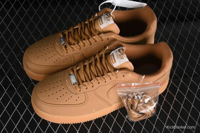 Nike Supreme x Air Force 1 Low Casual Sneakers in Wheat Suede with Full-Length Air Cushion - DN1555-200