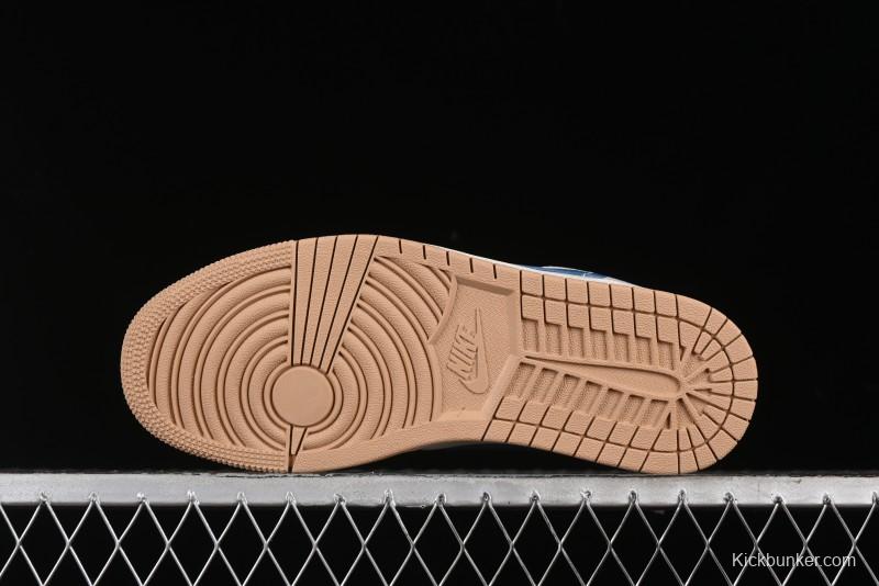 Nike Air Jordan 1 Low Supreme Collaboration - Retro Basketball Shoes in Blue and Gum Sole - SJ9950-022