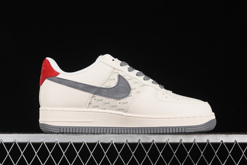 Nike Air Force 1 '07 Low Stussy Collaboration - English Beige Grey Red Low-Top Casual Sneakers - XZ3318-567
