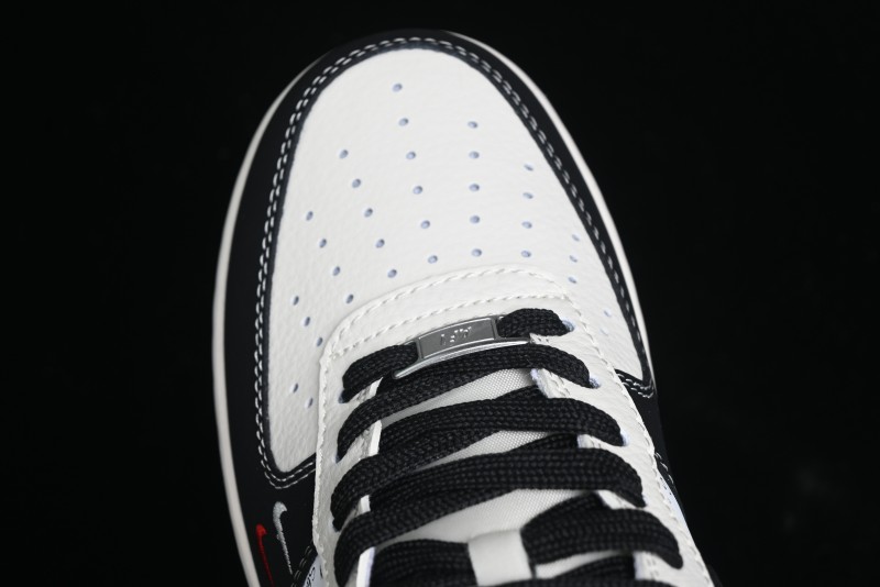 Nike Air Force 1 '07 Low Stussy Collaboration - Black White Mini Swoosh Low-Top Casual Sneakers - SJ6698-010