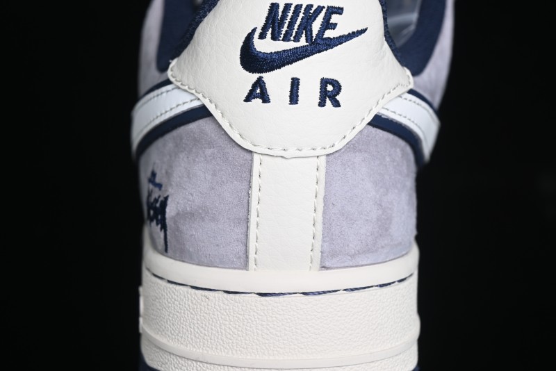 Nike Air Force 1 '07 Low Stussy Collaboration - Grey White with Blue Outsole Low-Top Casual Sneakers - SJ6698-006