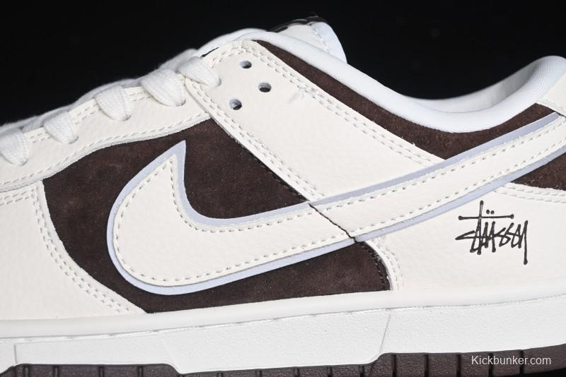 Nike SB Dunk Low Stussy Collaboration - Dark Brown White Swoosh Anniversary Custom Low-Top Casual Sneakers - KK1333-012