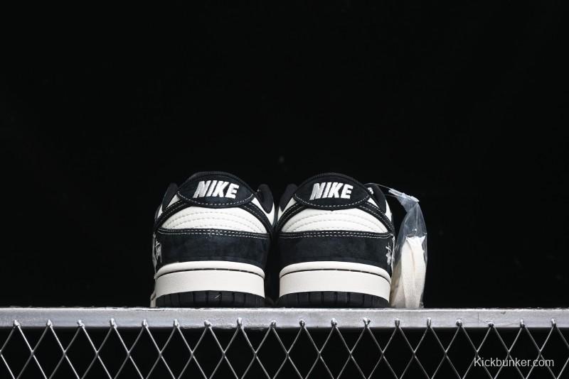 Nike SB Dunk Low Stussy Triple Collaboration - Patchwork Black Swoosh Anniversary Custom Low-Top Casual Skate Shoes - YX5066-222