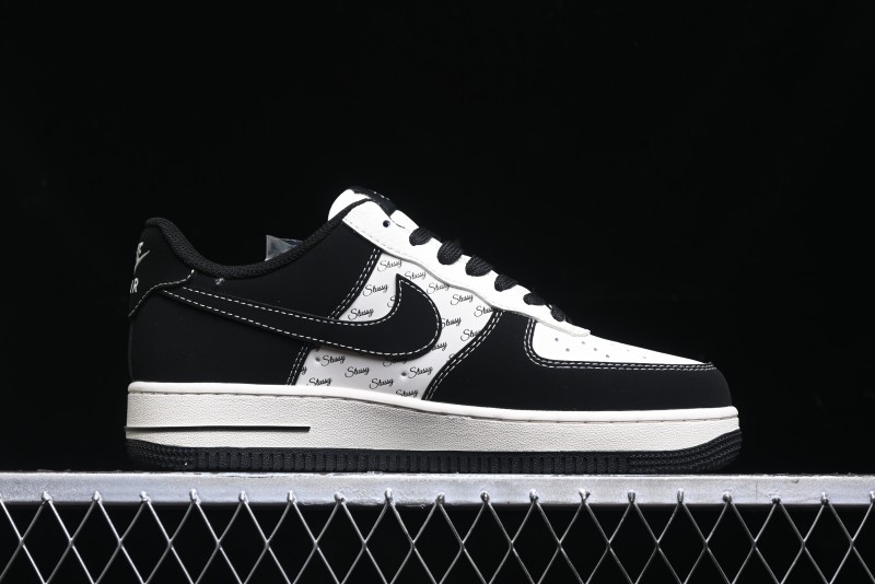 Nike Air Force 1 '07 Low Stussy Collaboration - Black White Mini Swoosh Low-Top Casual Sneakers - SJ6698-010