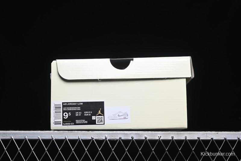 Nike Air Jordan 1 Low Stussy Collaboration - Grey White Dual-Tone Red Tag Retro Basketball Shoes - SJ9950-031