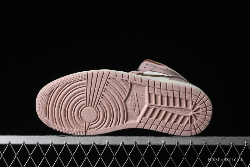 Nike Air Jordan 1 Mid AJ1 Basketball Shoes in Khaki Pink - BQ6472-620