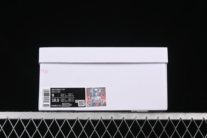 Nike Air Force 1 '07 Low Casual Sneakers with 2D Black and White Hand-Painted Blood Night Stitching Design - CW8822-011