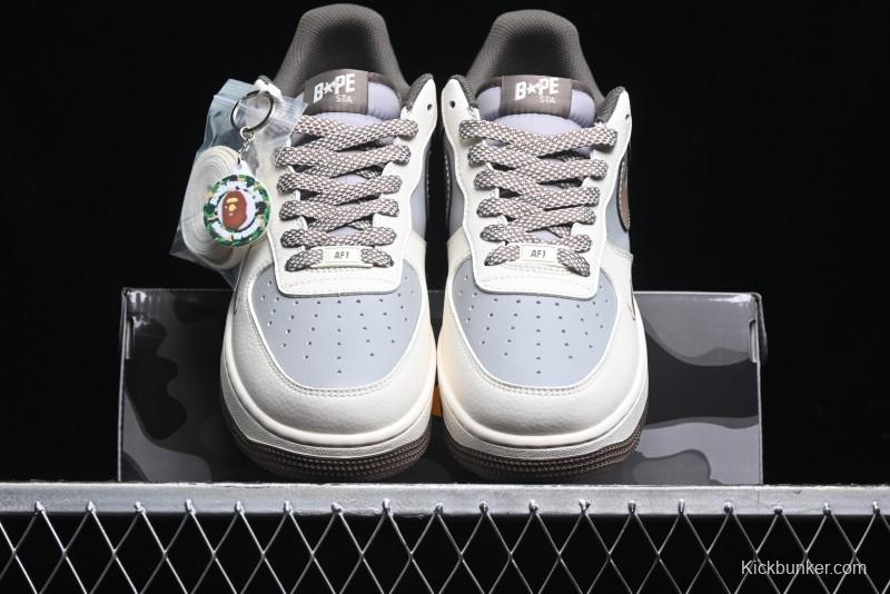 Nike Air Force 1 '07 Low Bape Collaboration - Beige Grey Brown Low Top Casual Sneakers BB6566-210