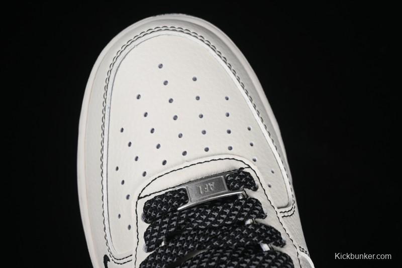 Nike Air Force 1 '07 Low Stussy Collaboration Beige Black Floral Swoosh Casual Sneakers - HH7518-040