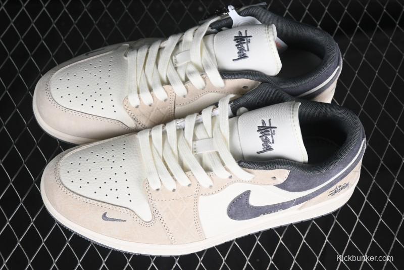 Nike Air Jordan 1 Low Stussy Collaboration Retro Basketball Shoes - DM9188-014