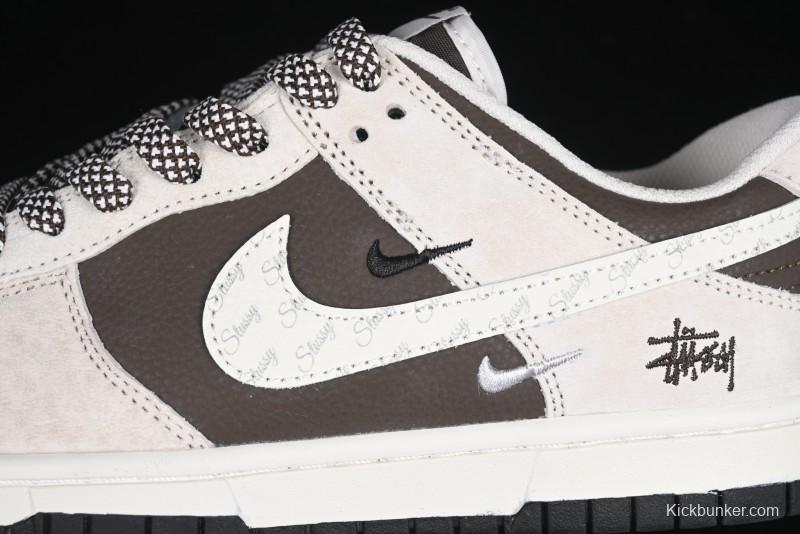 Nike SB Dunk Low Stussy Collaboration Brown Leather Swoosh Anniversary Custom Low-Top Casual Sneakers - DJ2024-062