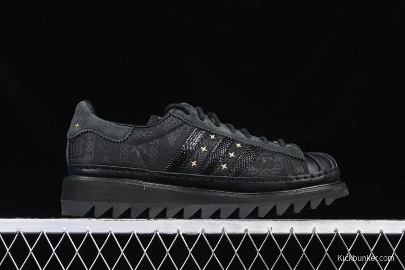 Adidas Superstar JR5114 Clot Collaboration Shell Toe Skate Shoes with Perforated Leather Upper - JR5114