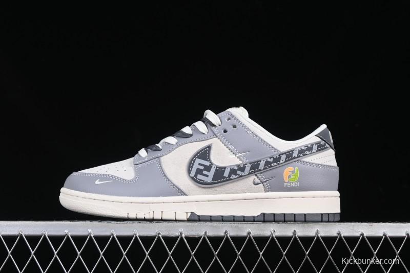 Nike SB Dunk Low Fendi Collaboration Grey White Grey Swoosh Anniversary High-End Custom Low-Top Casual Skate Shoes - DM6868-021